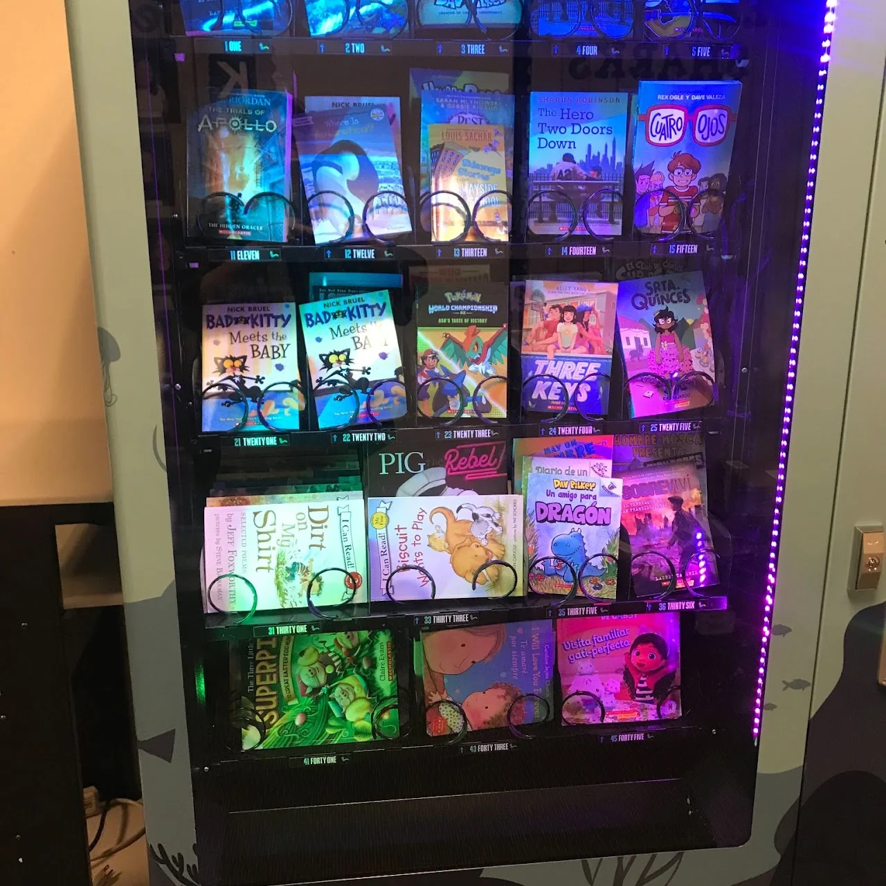A school book vending machine filled with children’s books