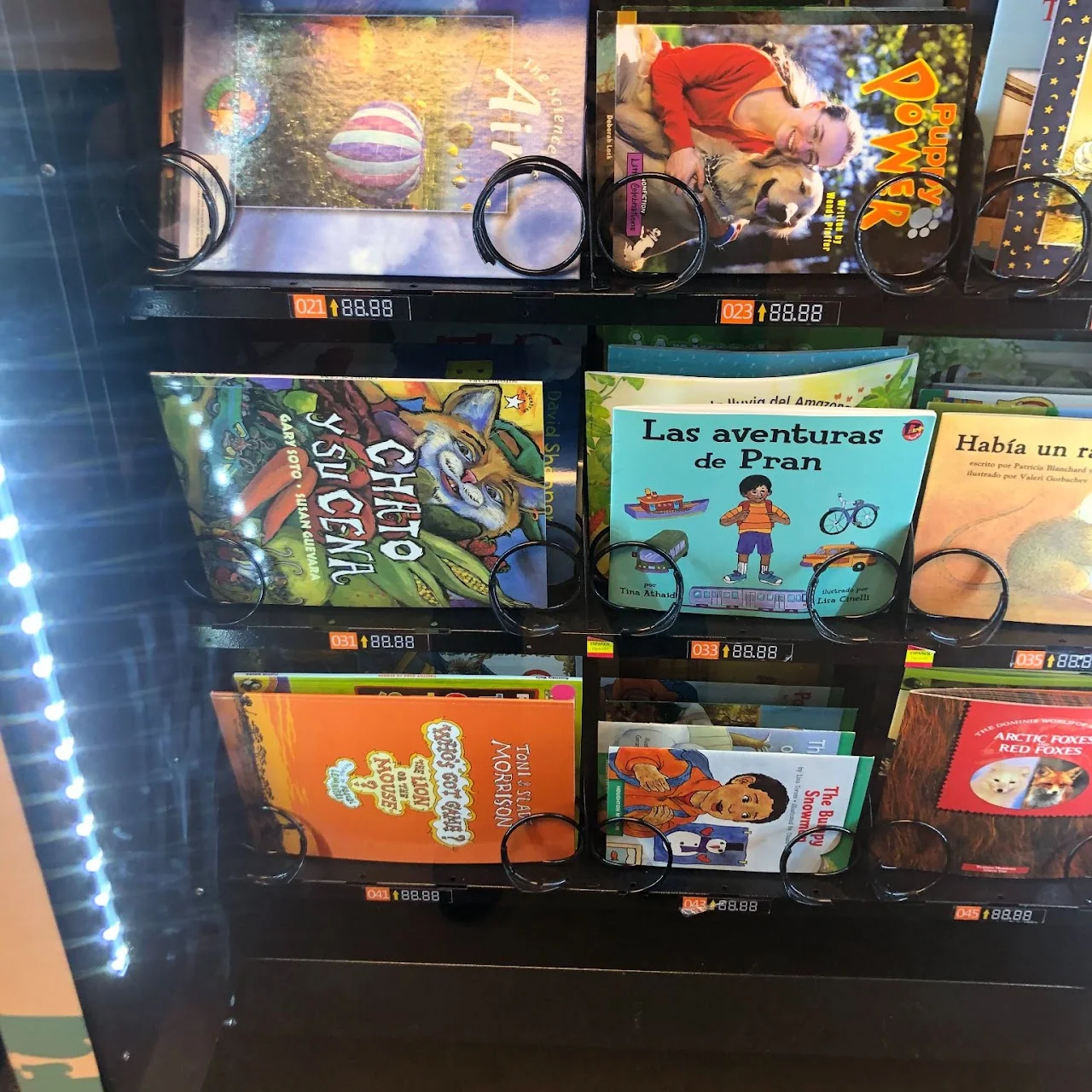 A school book vending machine filled with children’s books