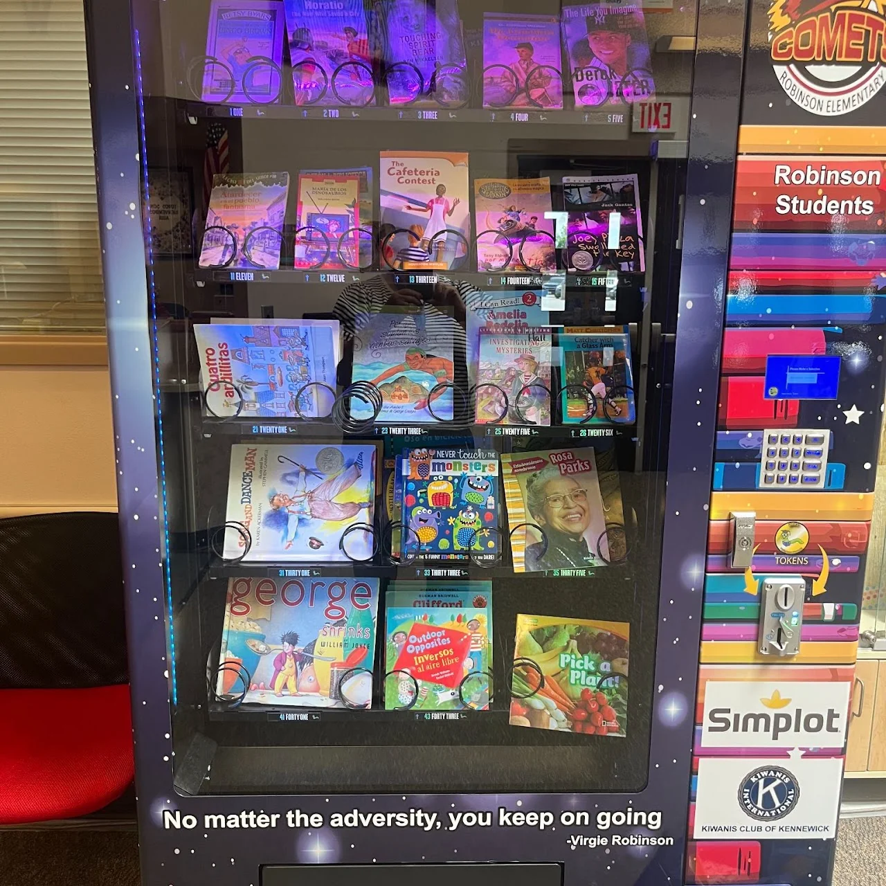 A school book vending machine filled with children’s books